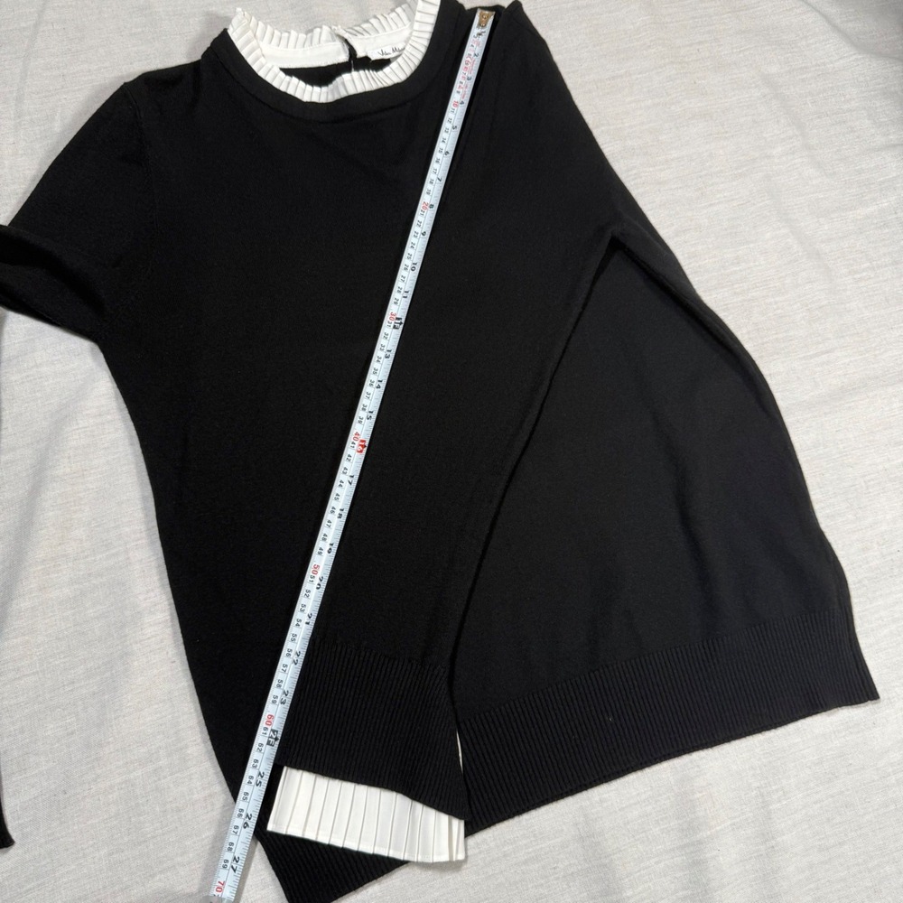 Vila Milana L Black Wool Blend Sweater Pleated Ruff Collar Cuffs‎ NWOT Wednesday - Picture 10 of 11